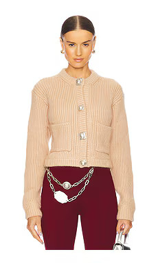 AREA Gemstone Button Cardigan in Light Beige from Revolve.com | Revolve Clothing (Global)