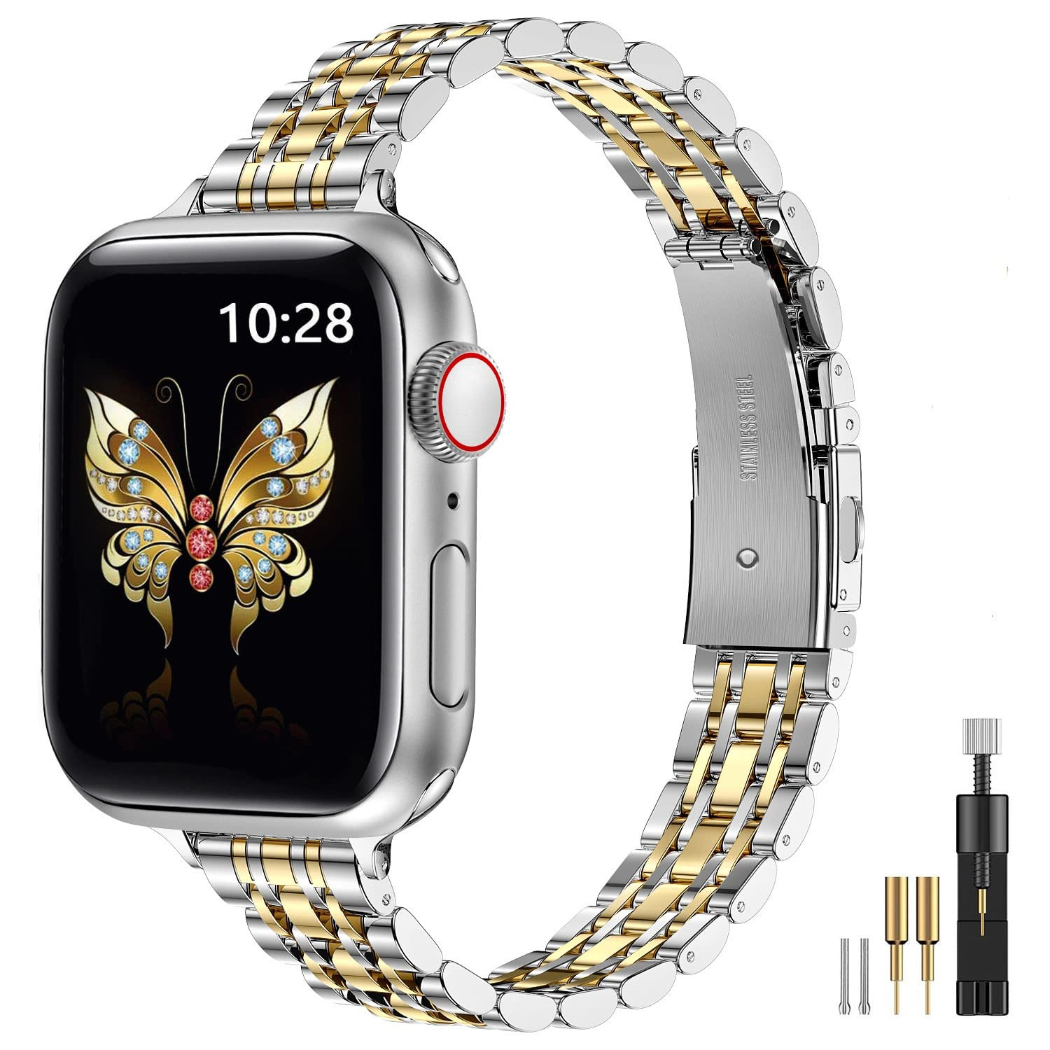 MioHHR Slim Metal Band Compatible with Apple Watch Band 42mm(Series 10) 41mm 40mm 38mm,Dressy Sta... | Amazon (US)