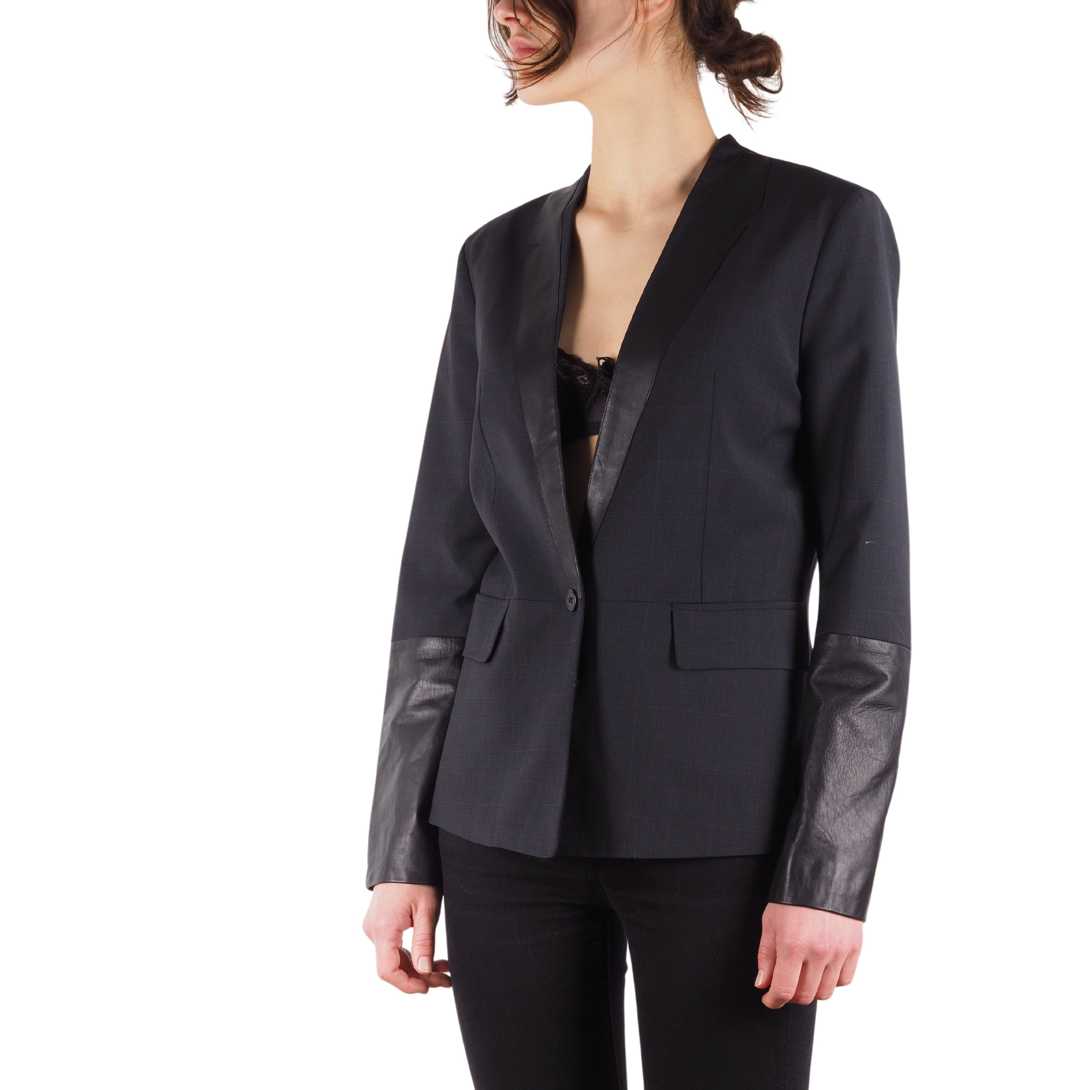 Maje MAJE Women's Dulk Black Leather Trims Blazer Jacket size 38 | Grailed | Grailed