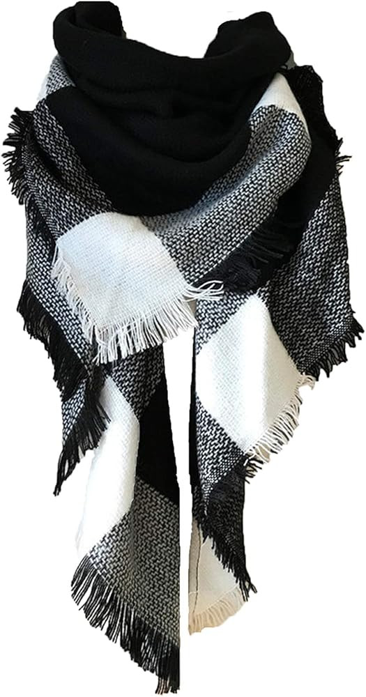 Wander Agio Womens Warm Long Shawl Winter Wraps Large Scarves Knit Cashmere Feel Plaid Triangle S... | Amazon (US)