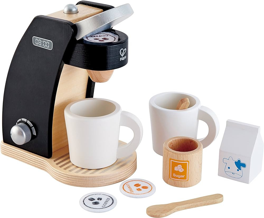 Hape Wooden Black Coffee Maker Kitchen Set with Accessories| Pretend Play Toy Set for Kids Ages 3... | Amazon (US)