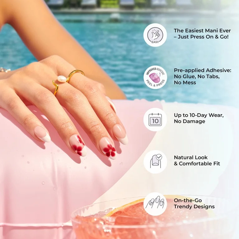 Kiss Impress Press On Nails Short, \u2018Cherie\u2019, Blue and Yellow, Oval Shape, 30 Count | Walmart (US)