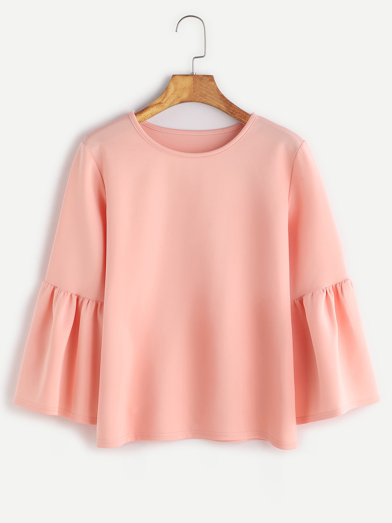 Round Neck Bell Sleeve Blouse | SHEIN