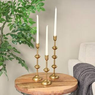 Litton Lane Gold Metal Slim Candle Holder with Floating Spheres (Set of 3) 045400 - The Home Depo... | The Home Depot