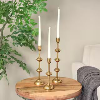 Litton Lane Gold Metal Slim Candle Holder with Floating Spheres (Set of 3) 045400 - The Home Depo... | The Home Depot