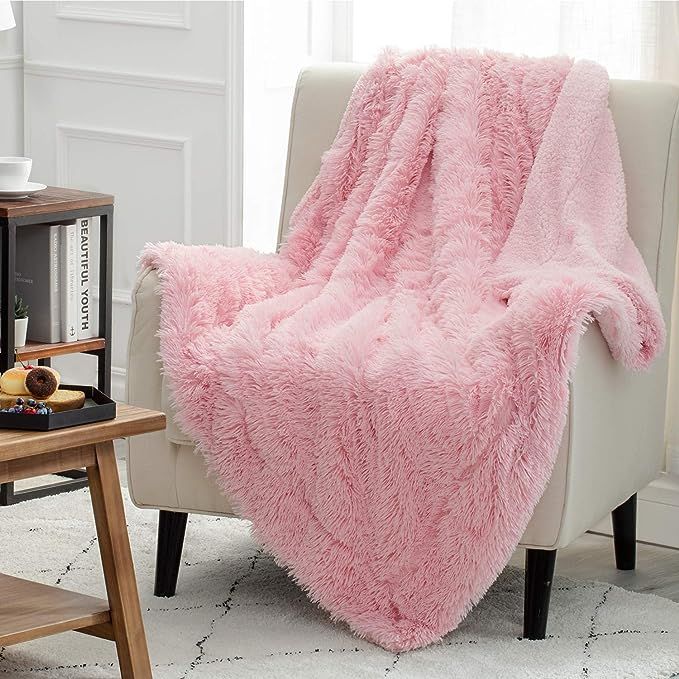 Bedsure Soft Faux Fur Girls Throw Blanket - Cute,Pink Room Decor - for Sofa, Couch and Bed- Fuzzy... | Amazon (US)