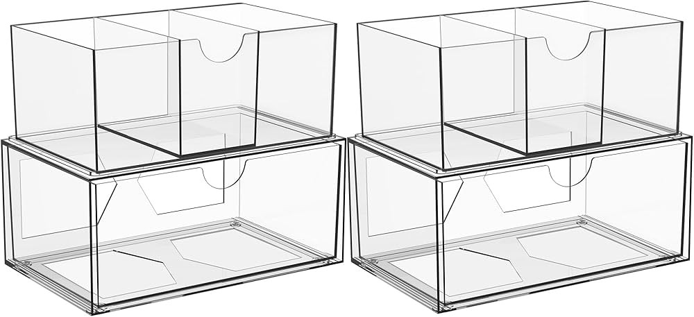 4 Pack Large Stackable Storage Drawers,Acrylic Bathroom Kitchen Cabinet Undersink Makeup Organize... | Amazon (US)