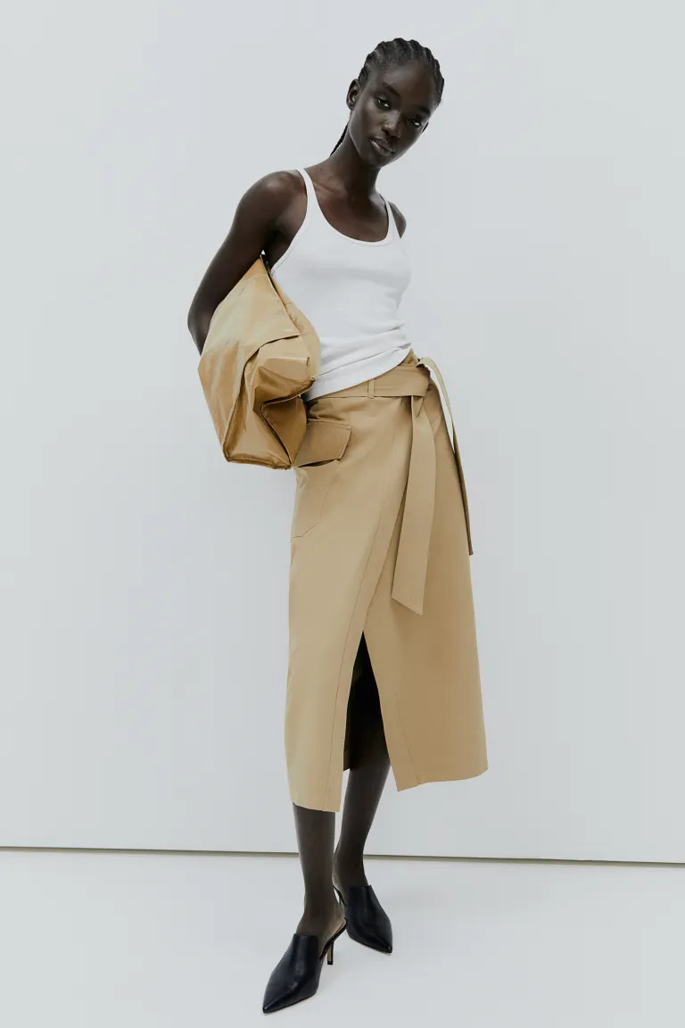 Tie-belt wrap skirt - Beige - Ladies | H&M GB | H&M (UK, MY, IN, SG, PH, TW, HK)