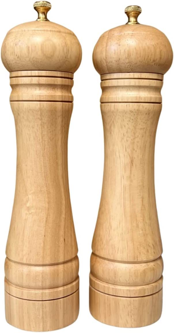 Salt and Pepper Mill Set - The Spice Sisters Salt and Pepper Mill Set- Light Oak Wood with Brass ... | Amazon (US)
