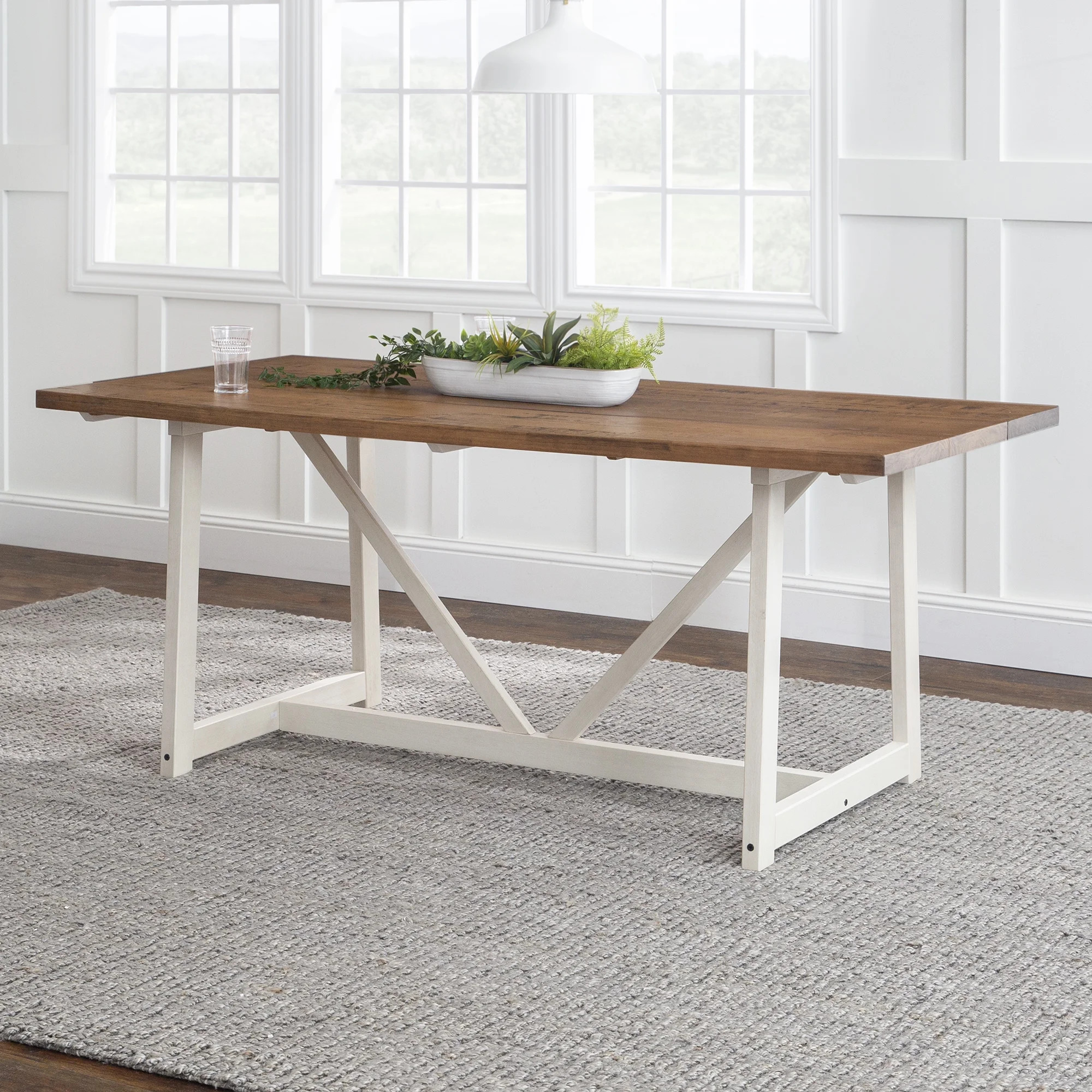 Manor Park Farmhouse Two-Toned Trestle Dining Table, Reclaimed Barnwood/White | Walmart (US)