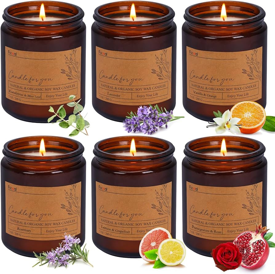 Fixwal 6 Pack Strong Scented Candles Set, 7oz Soy Candles for Home Scented Aromatherapy Soy Wax G... | Amazon (US)