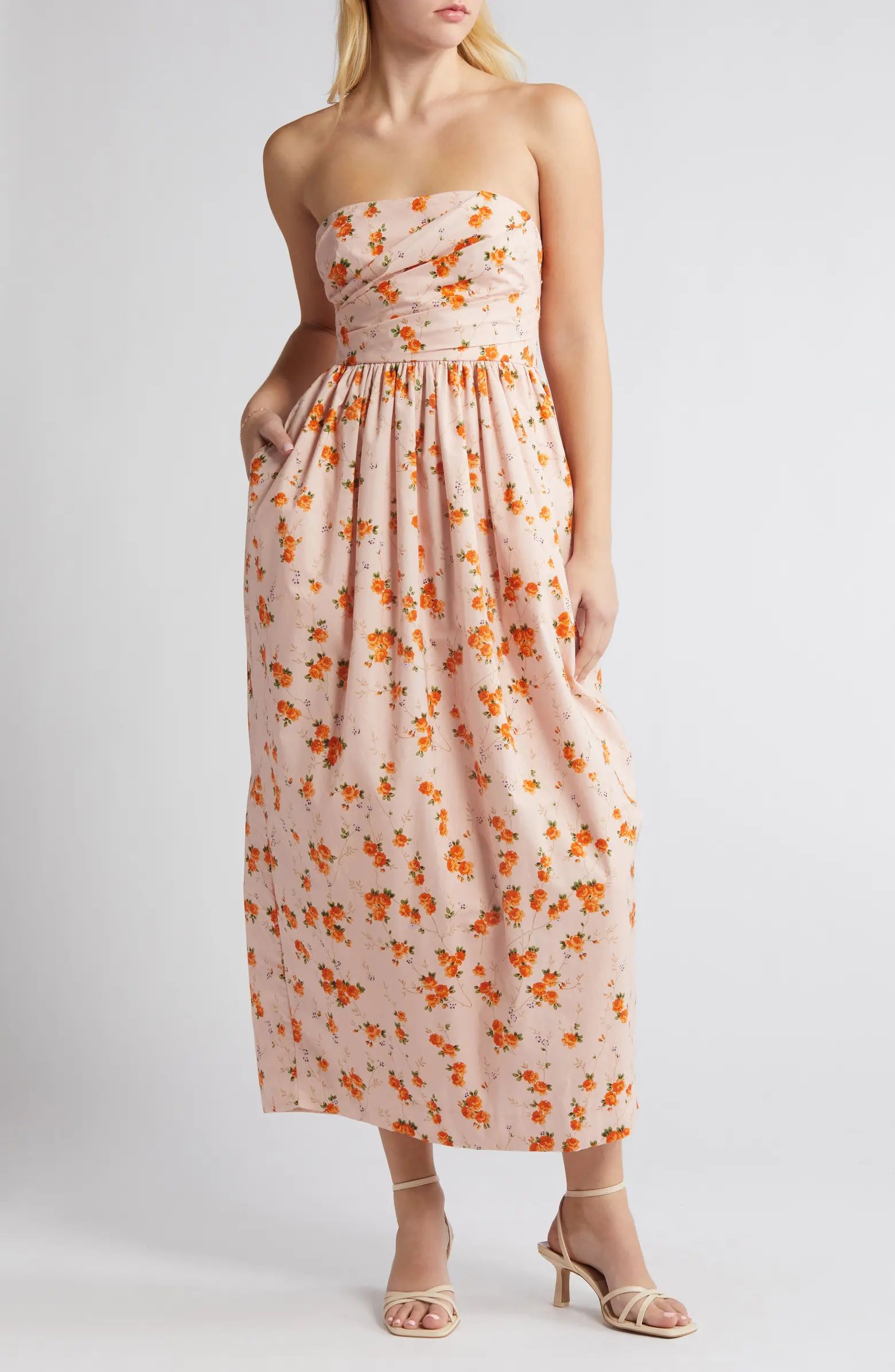 Luxie Floral Strapless Cotton Dress | Nordstrom