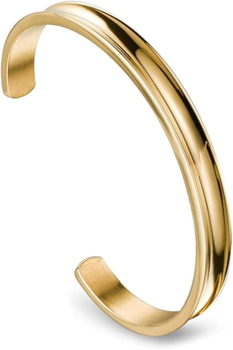 WUSUANED Hair Tie Bracelet Stainless Steel Grooved Cuff Bangle Gift for her | Amazon (US)