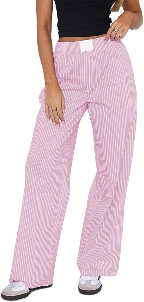 Allmloers Women Y2k Lounge Pants Striped Elastic High Waist Wide Leg Pajama Bottoms Going Out Tro... | Amazon (CA)