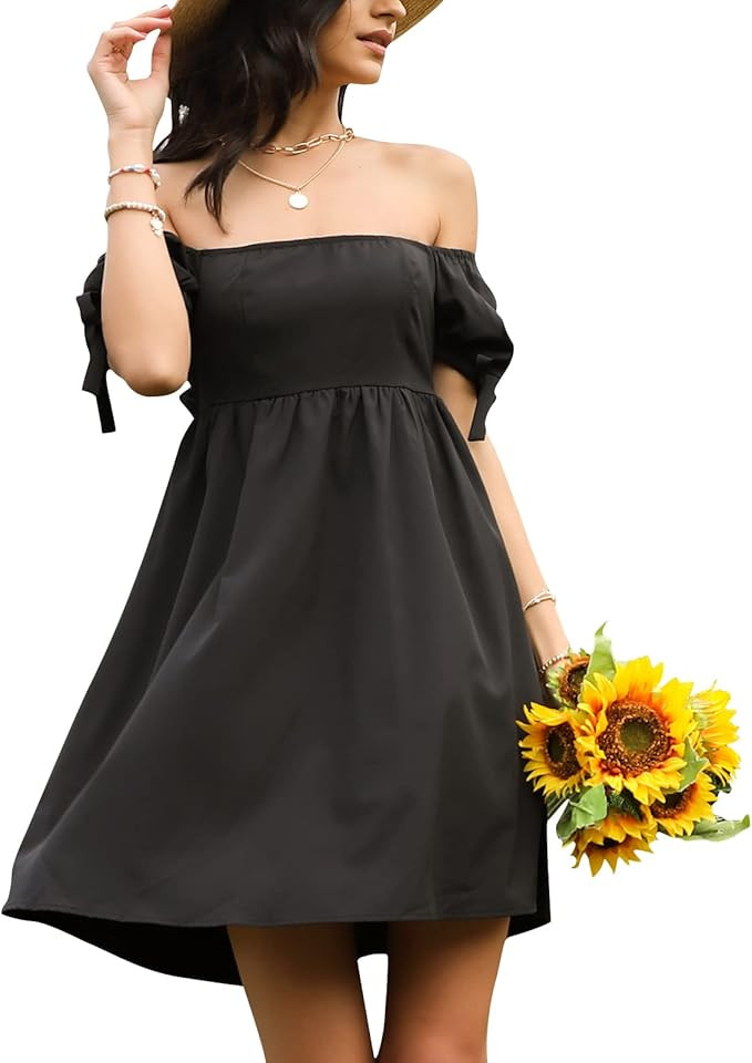 EXLURA Women’s Square Neck Babydoll Dress Backless High Waist Tie Back Short Puff Sleeve Summer... | Amazon (US)