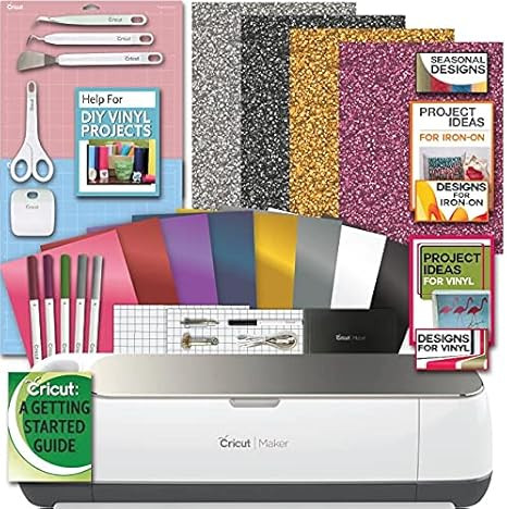 Cricut Maker Champagne Machine Bundle Smooth Heat Transfer Perm. Vinyl Tools Designs Guide | Amazon (US)