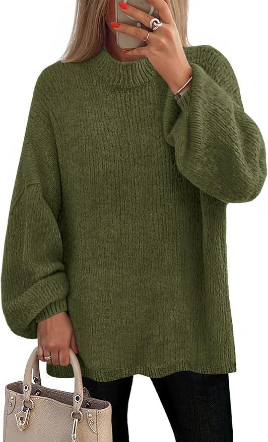 MEROKEETY Women's Long Sleeve Oversized Knit Sweaters 2025 Fall Trendy Casual Chunky Crewneck Pul... | Amazon (US)