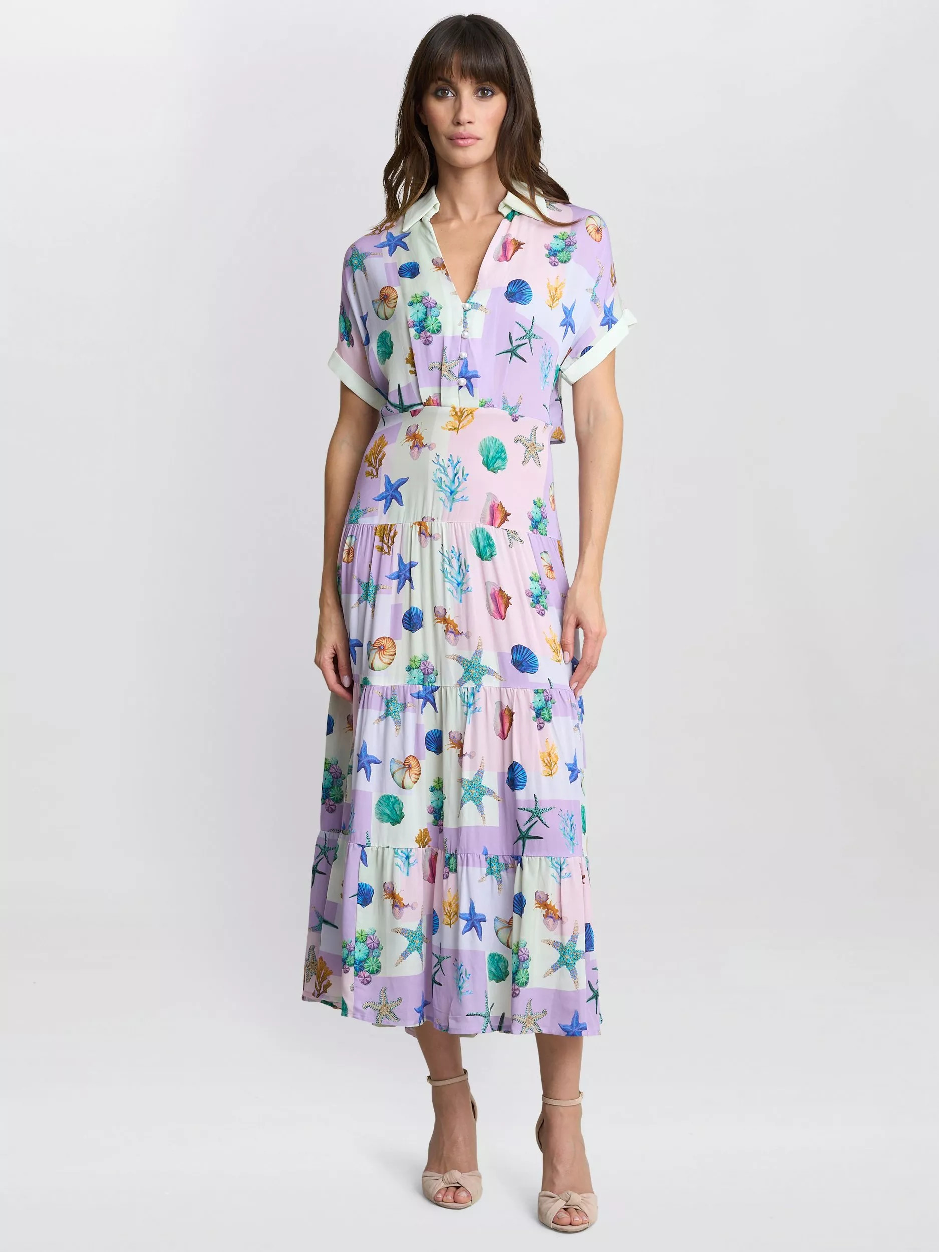Gina Bacconi Liv Seashell Shirt Dress, Purple/Multi | John Lewis (UK)