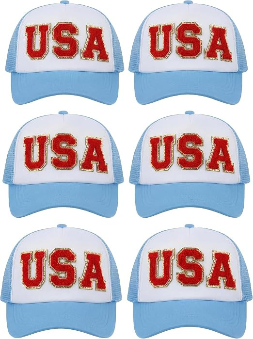 6 Pcs USA Trucker Hat for Women Patriotic 250 Anniversary Hat Light Blue Baseball Hats Breathable... | Amazon (US)