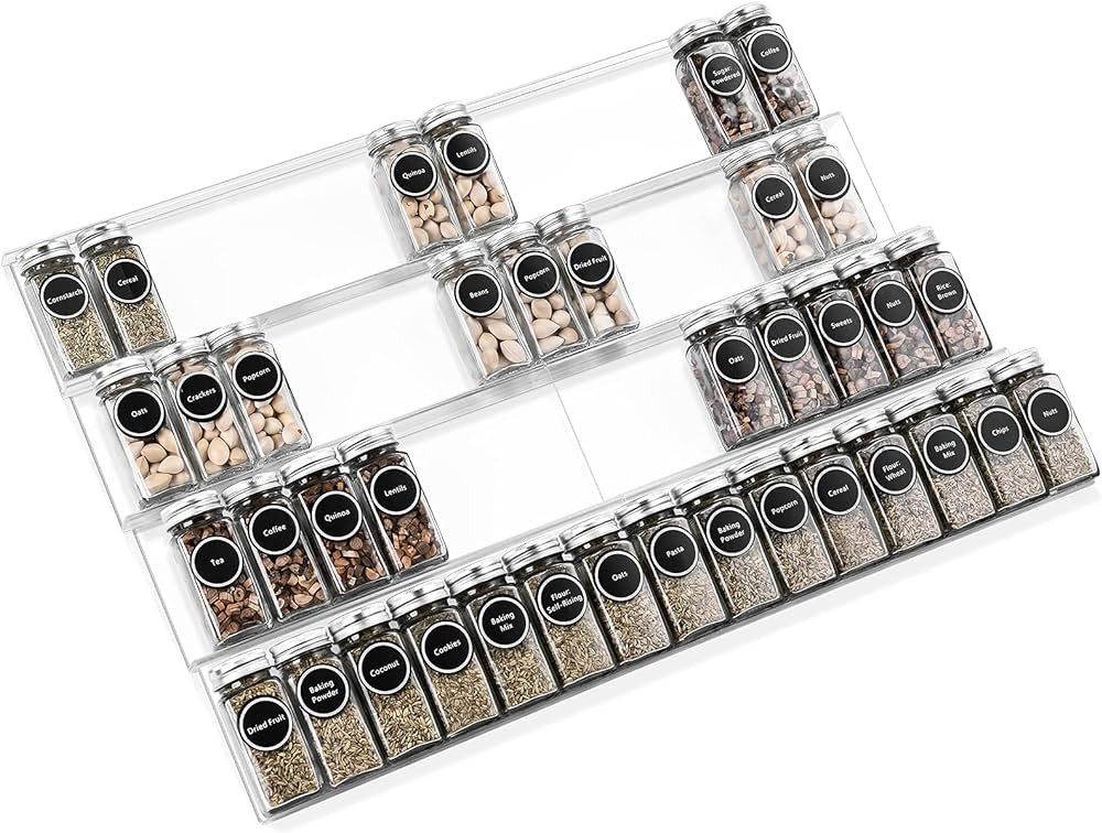 Mulush Adjustable Expandable Acrylic Spice Rack Tray - 64 Jars Spice Drawer Organizer for Kitchen... | Amazon (US)