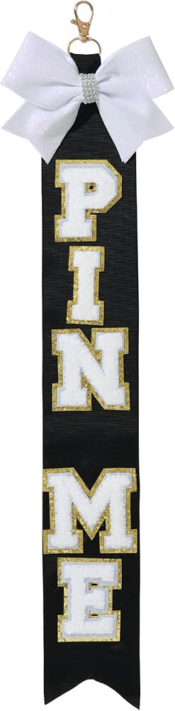 PIN ME Ribbon – 17" Cheer Clip & Pin Peg Holder with Chenille Letters, Glitter Bow & Clasp for ... | Amazon (US)