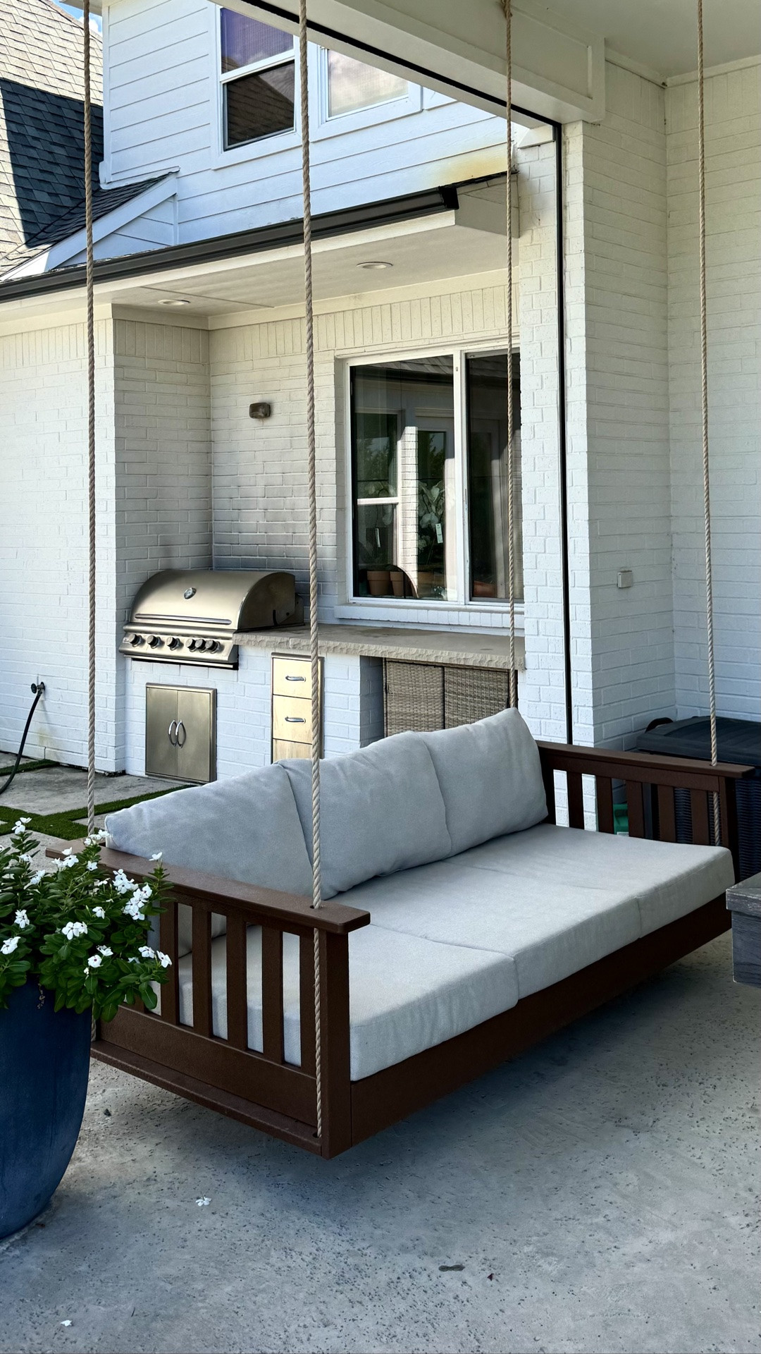 Sturdy Comfy daybed patio swing! This is the first thing anyone goes to when they step into our backyard. Comes with all the cushions!

#LTKHome #LTKSwim #LTKSeasonal
