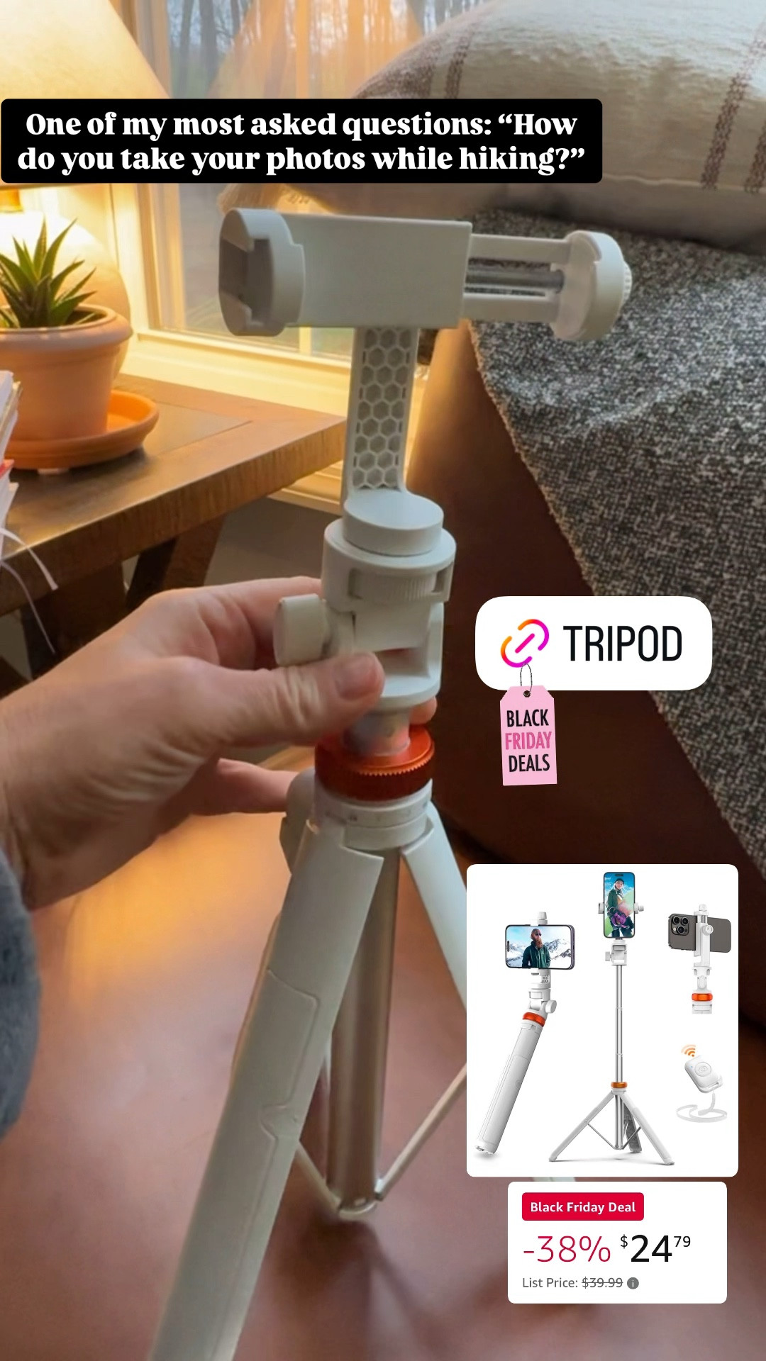 62" Selfie Stick Tripod with Bluetooth Remote 
Compatible with iPhone/Android
Compact and easy to travel with. By far, the best tripod I’ve owned! 


#LTKGiftGuide #LTKTravel #LTKCyberWeek