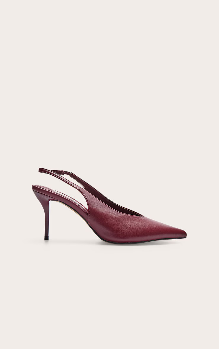 Oxblood Pu Pointed Toe Slingback Heels | PrettyLittleThing US