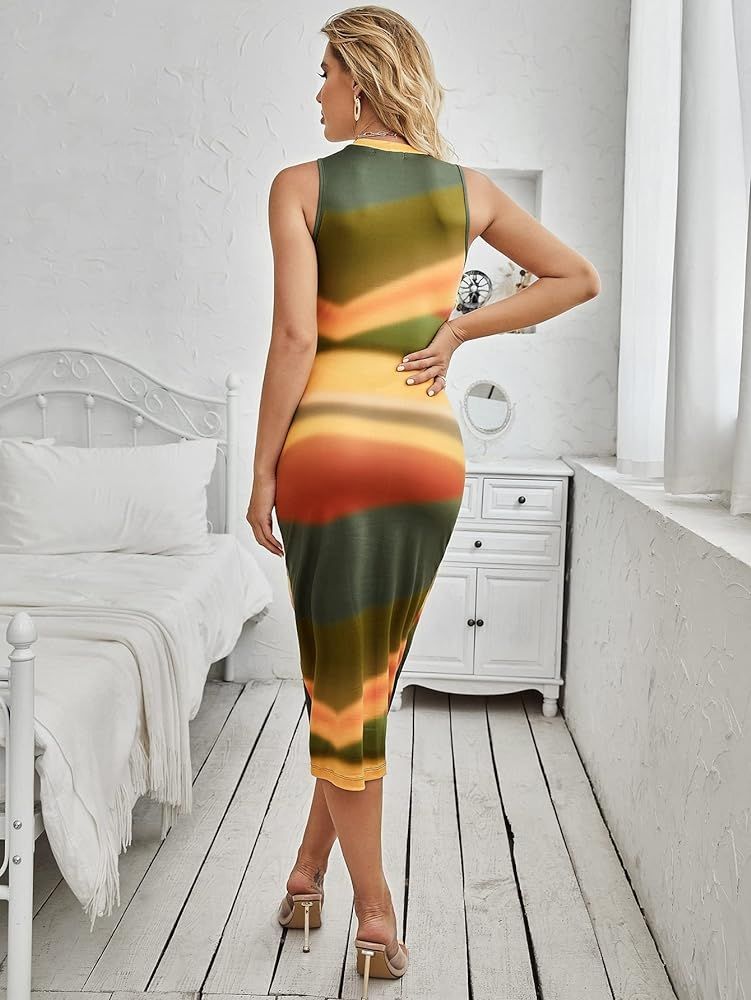 Floerns Women's Printed Sleeveless Round Neck Bodycon Midi Dress | Amazon (US)