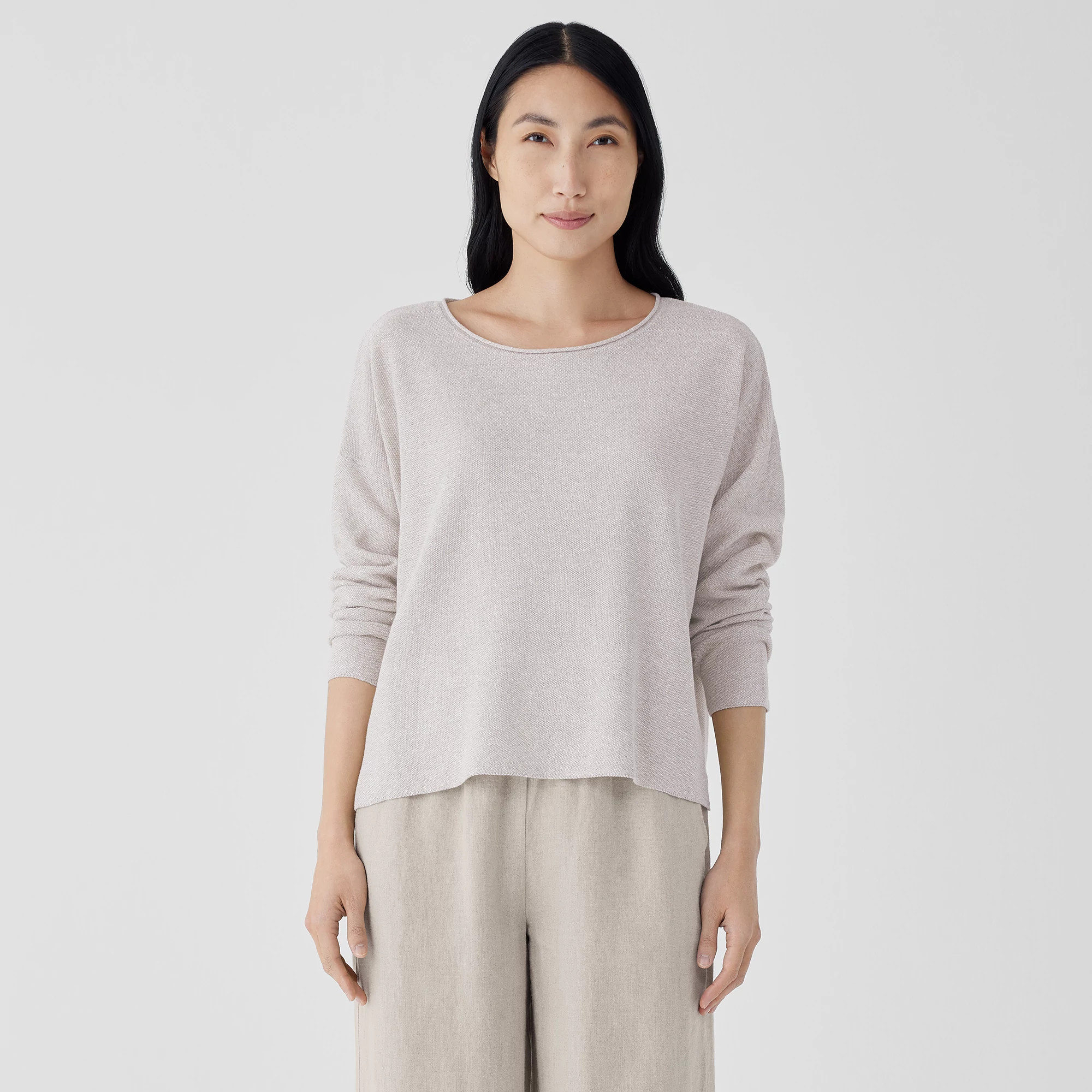 Organic Linen Cotton Jewel Neck Box-Top | Eileen Fisher