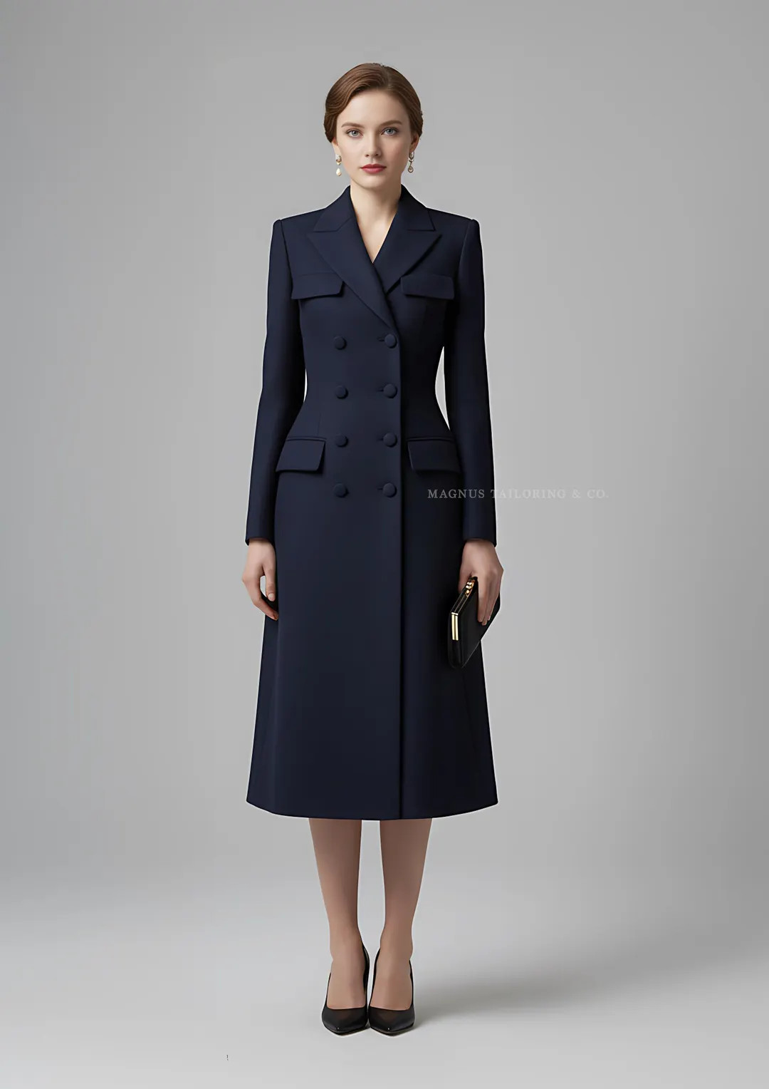 Elegant Navy Double-Breasted Coat Dress for Women | Long Tailored Formal Dress | Winter Wedding o... | Etsy (US)