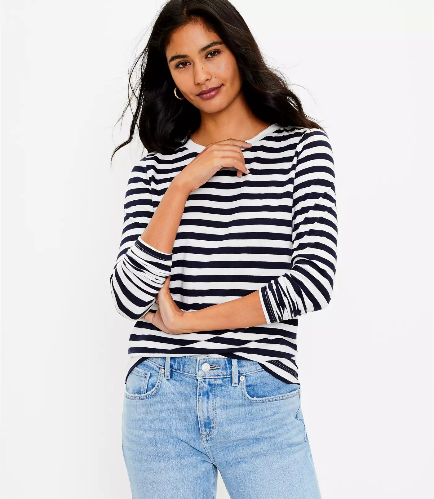 Striped Long Sleeve Everyday Crew Tee | LOFT