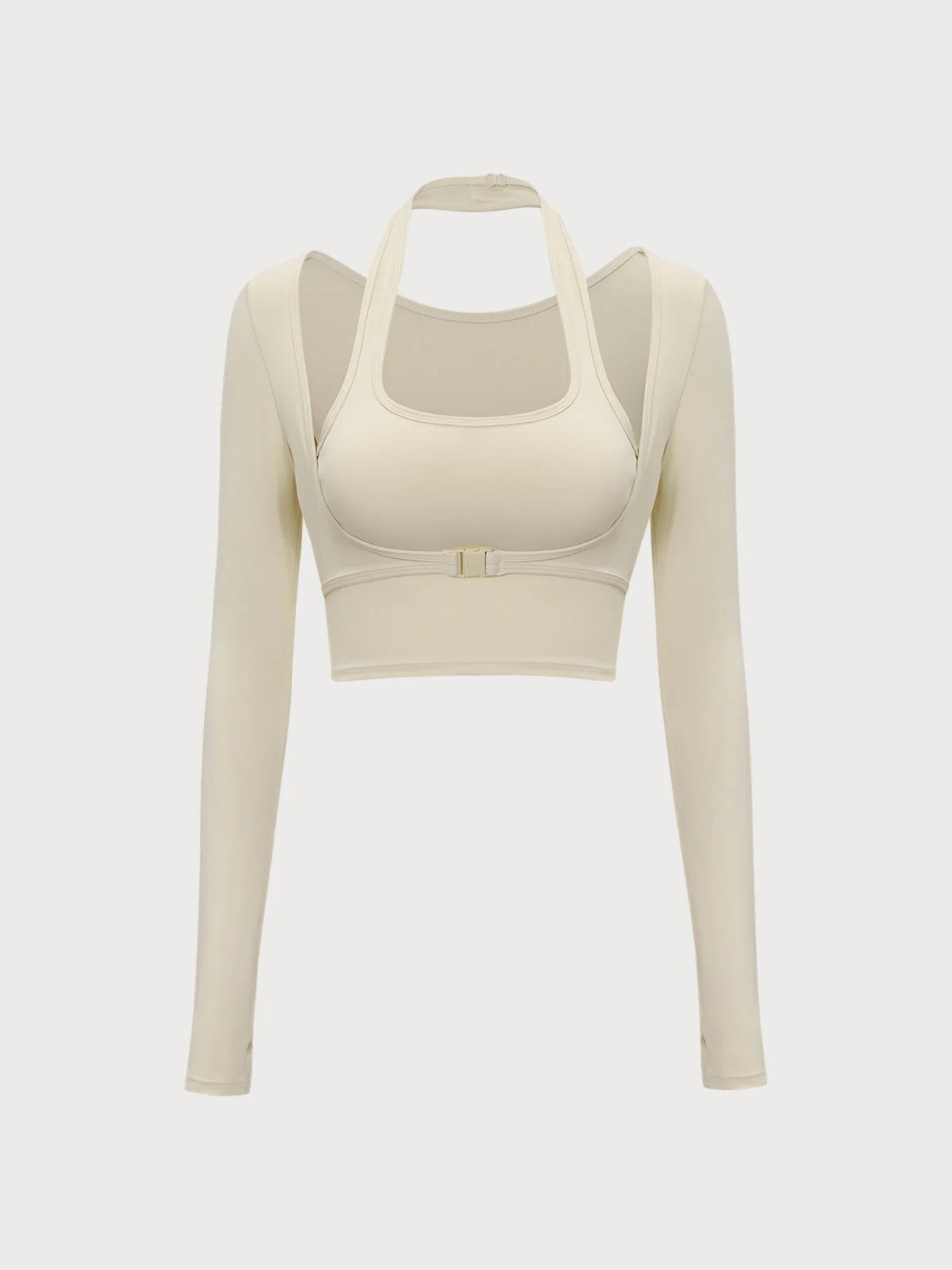 Beige Halter Long Sleeve Top & Reviews - Beige - Sustainable Yoga Tops | BERLOOK | BERLOOK