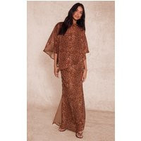 Brown Abstract Printed Chiffon Maxi Dress | PrettyLittleThing US
