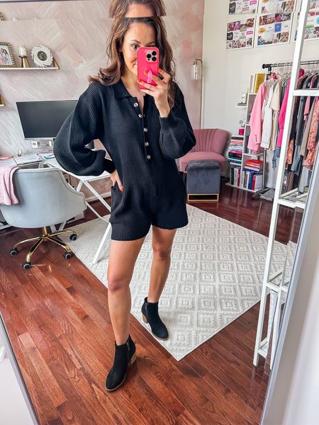 Maternity sweater romper from Pink Blush 🖤 use code ERICA25 🖤

Nursing friendly romper // bump friendly romper // summer to fall transition outfit // black romper 

#LTKFind #LTKbump #LTKunder100