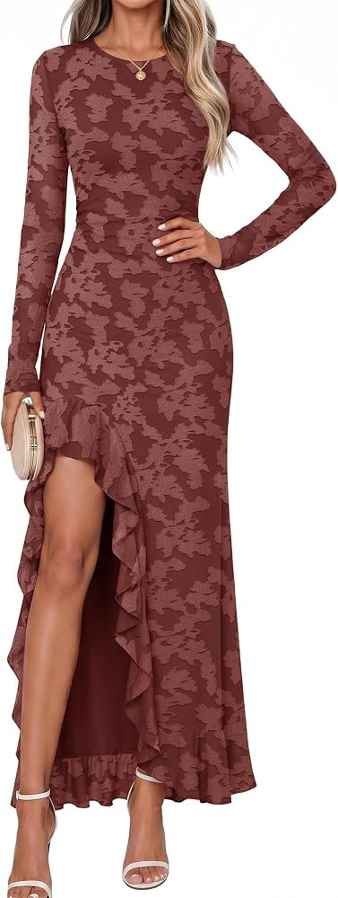 MEROKEETY Womens Fall Wedding Guest Dress Formal Long Sleeve Maxi Dresses | Amazon (US)