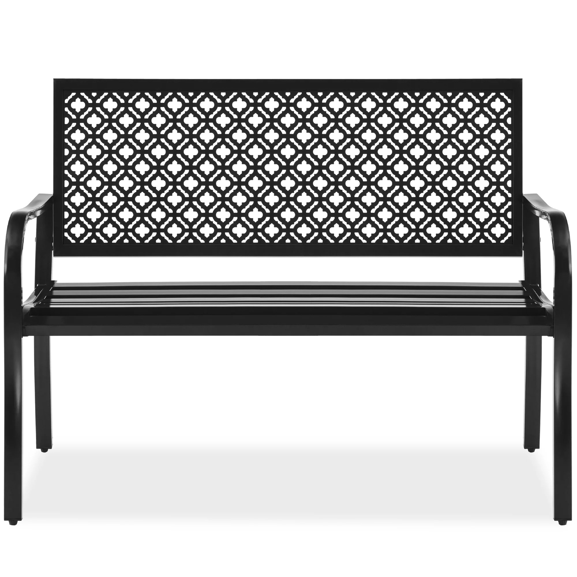Best Choice Products Indoor Outdoor Steel Garden Bench w/ Geometric Backrest, Foot Levelers - Light Gray | Walmart (US)