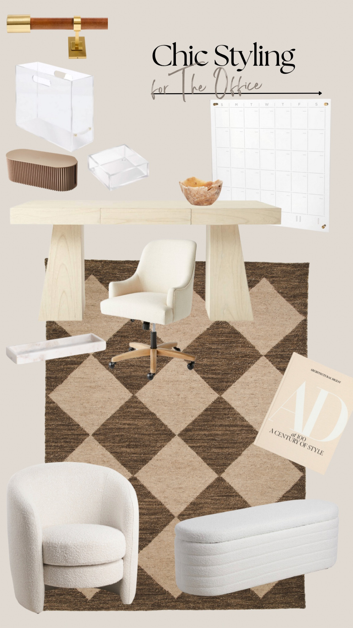 Chic Office Styling 

Neutral interiors, minimal office, stylish desk, wood desk, minimal desk, clean office style, neutral office decor, checkered rugs, office organizers, office organization

#LTKstyletip #LTKhome