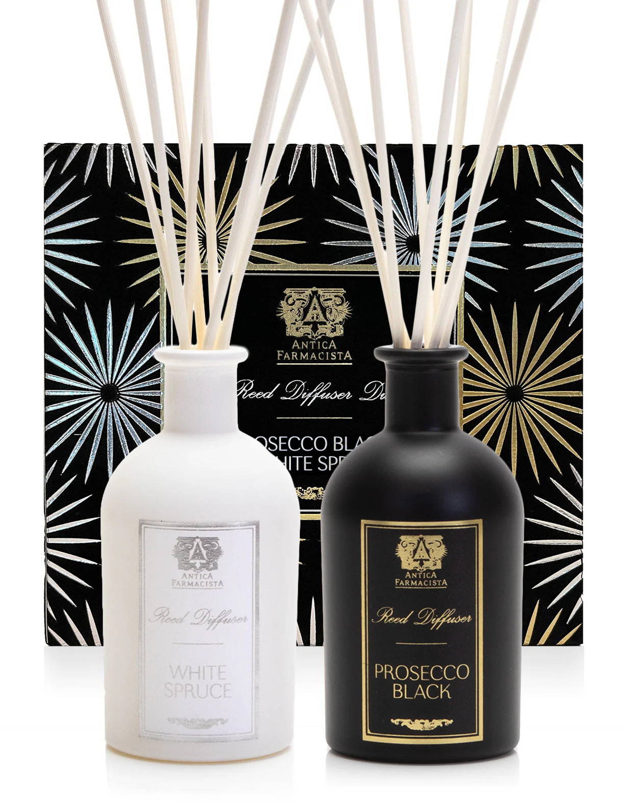 Diffuser Duo: White Spruce &amp; Prosecco Black | Antica Farmacista
