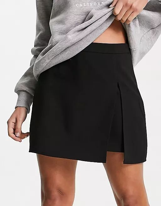 Abercrombie & Fitch skort mini dress with side slit and sweetheart neckline in black | ASOS | ASOS (Global)