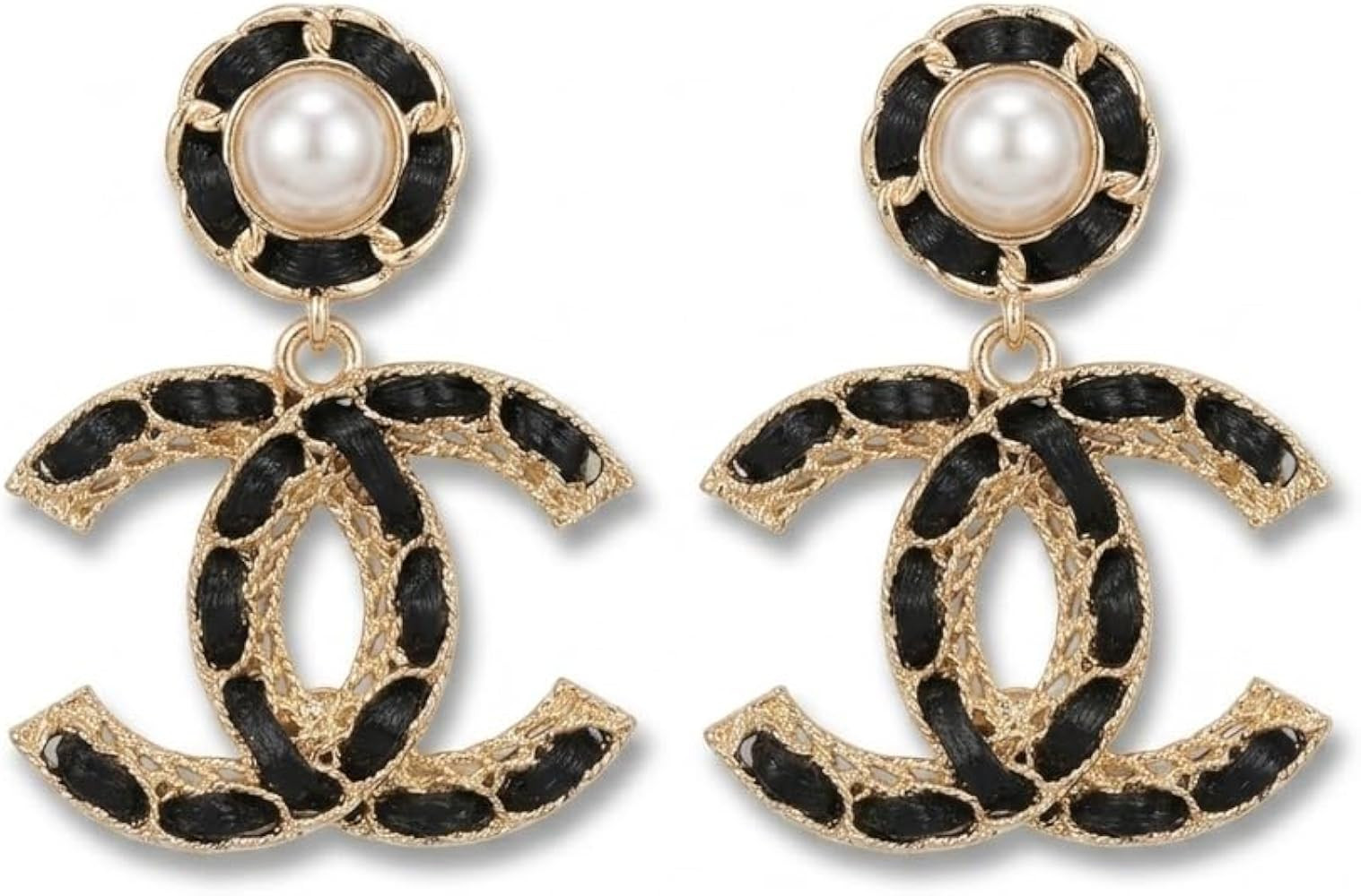 Drop Earrings with Pearl Stud, Black and Gold | Amazon (US)
