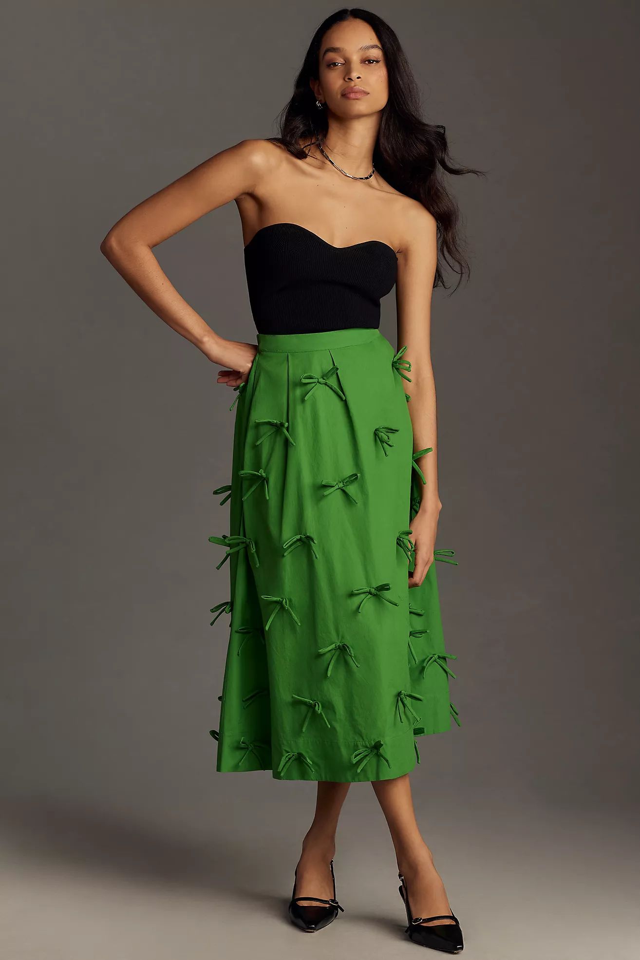 Maeve 3D Bows Midi Skirt | Anthropologie (US)