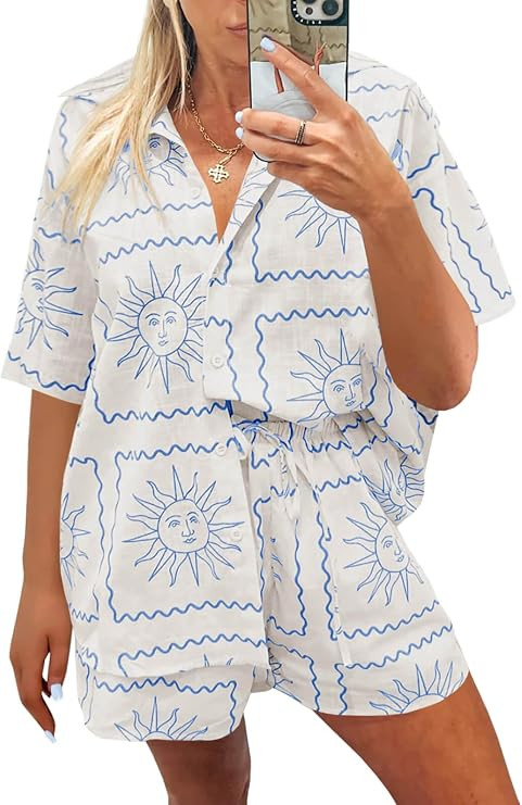Imily Bela Womens 2 Piece Beach Outfits Short Sleeve Tops Lounge Shorts Summer Vocation Tracksuit... | Amazon (US)