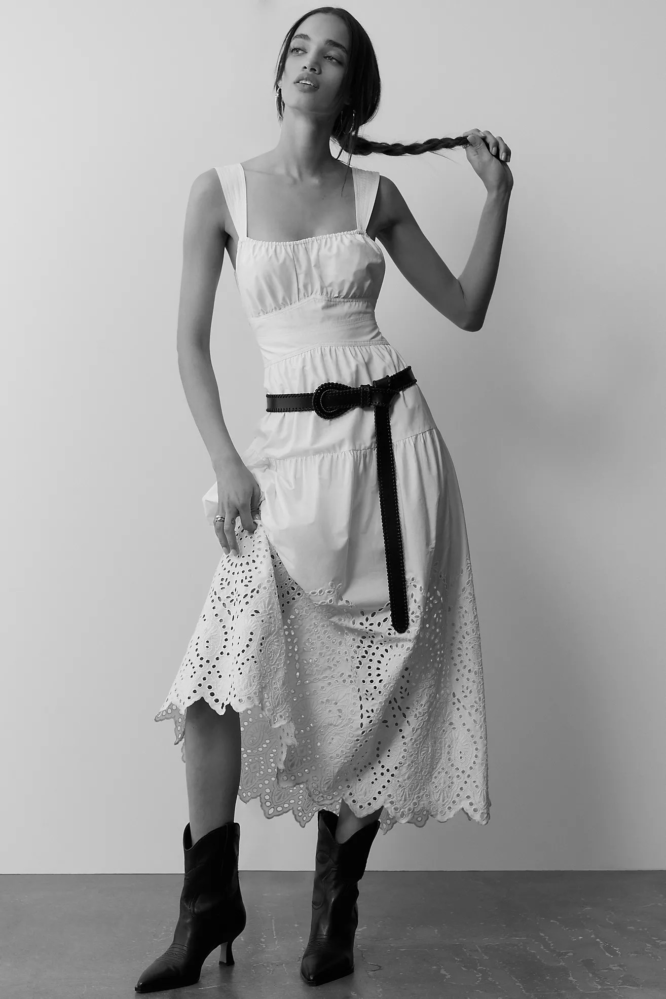 Moon River Tiered Eyelet Midi Dress | Anthropologie (US)