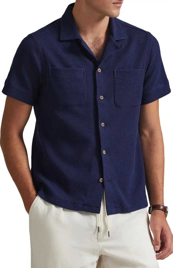 Waffle Knit Cotton & Linen Camp Shirt | Nordstrom