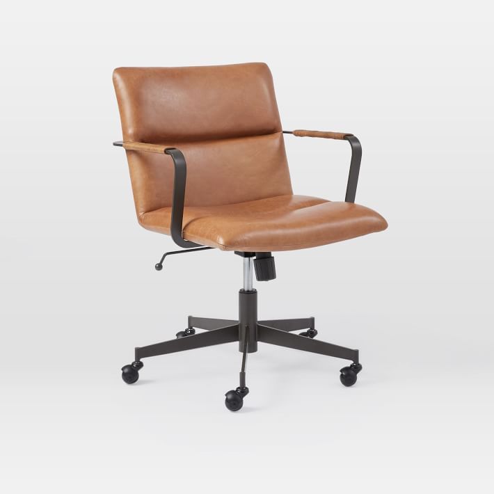 Cooper Mid-Century Leather Swivel Office Chair | West Elm (US)