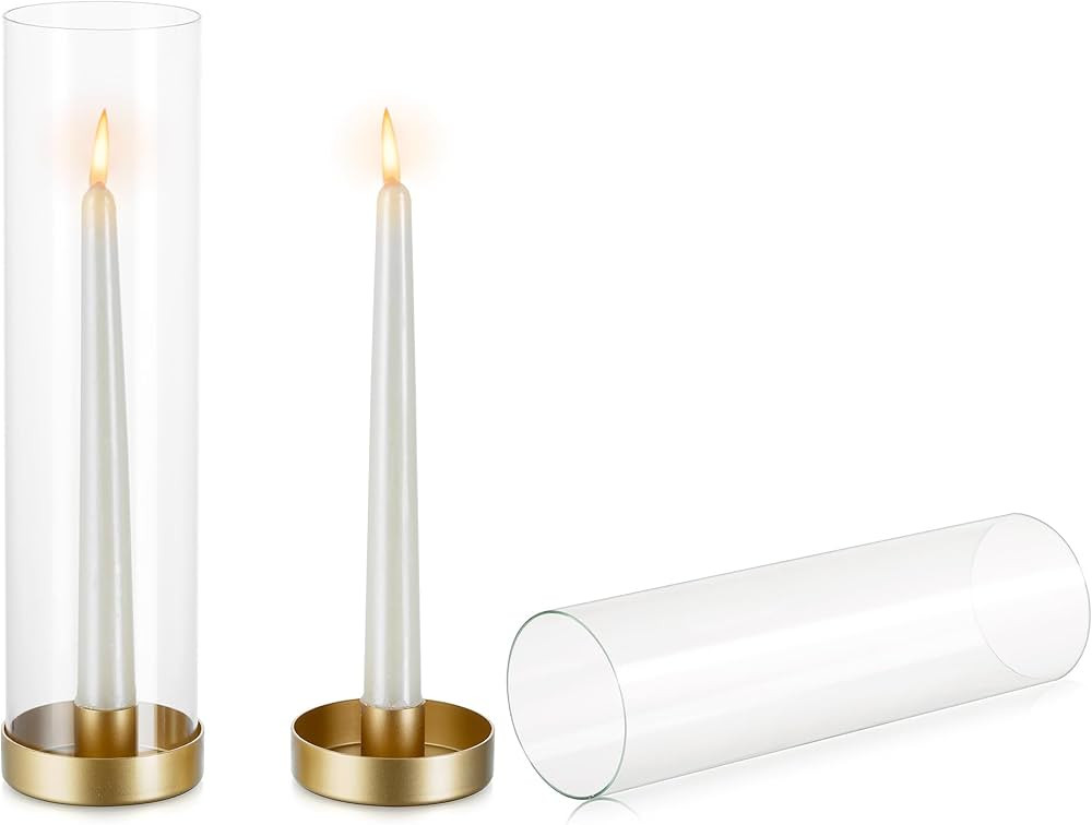NUPTIO Gold Taper Candle Holders: 2 Pcs Hurricane Metal Candlestick Holder Stand with 11.81 inch ... | Amazon (US)
