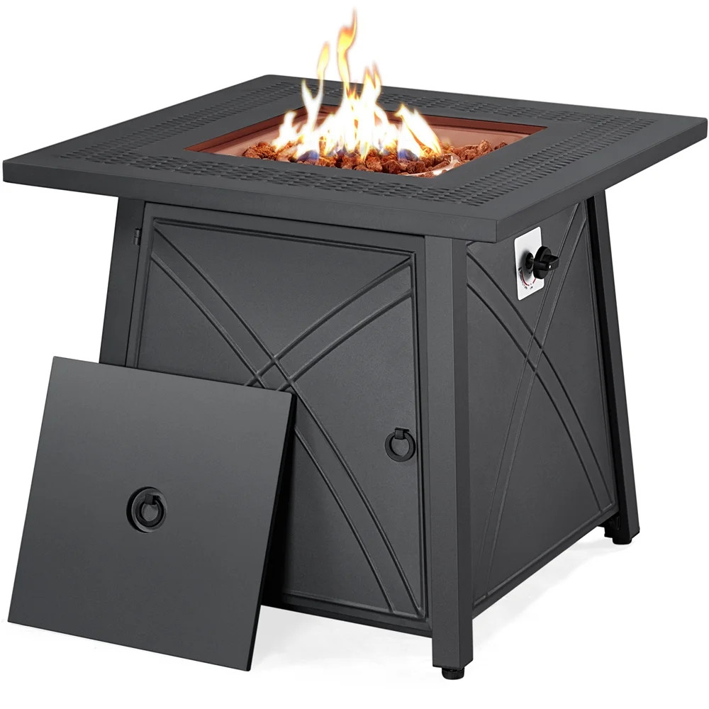 Topeakmart 28'' Square Propane Fire Pit Table 50,000 BTU with Lid & Iron Tabletop, Black | Walmart (US)