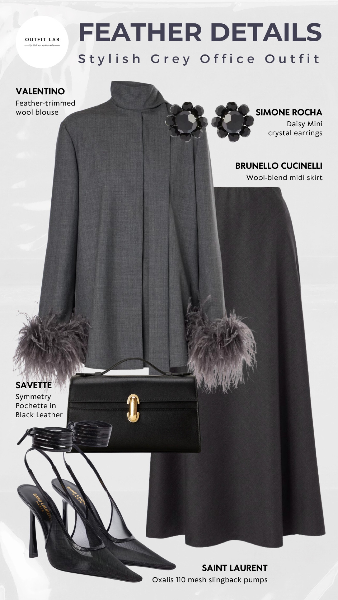 Stylish Grey Office Outfit with Feather Details – Shop Now!

Step into the office with style and sophistication in this chic grey outfit featuring elegant feather details. The ensemble includes a refined Valentino blouse paired with a stylish Brunello Cucinelli skirt. Complete the look with classic Saint Laurent pumps and a sophisticated Savette pochette. Add a touch of glamour with Simone Rocha earrings. Perfect for making a statement at work, this outfit ensures you stay fashionable and professional. Shop now to elevate your office wardrobe!

#LTKItBag #LTKWorkwear #LTKStyleTip