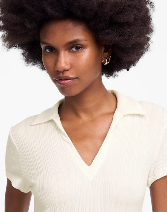 Ribbed V-Neck Polo Tee | Madewell | Madewell